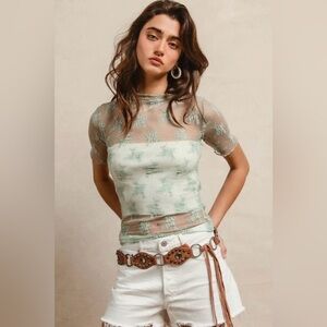 BiBi sheer lace top NWT XL